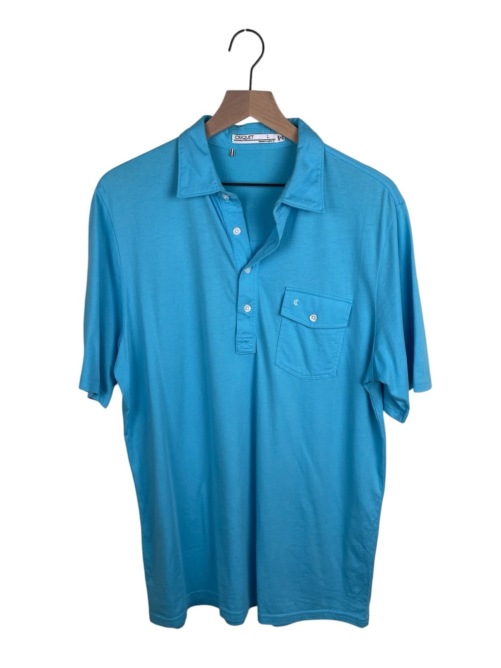Criquet Players Shirt Performance Pique Polo Mens Size Large Blue Organic Cotton